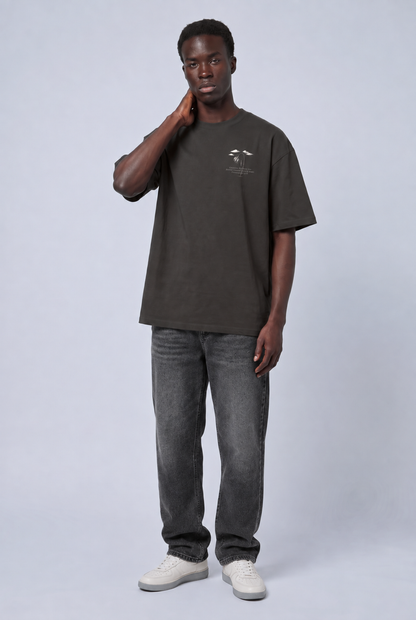 Ecclesiastes 11:4 Flower Cross tee worn, front, dark grey