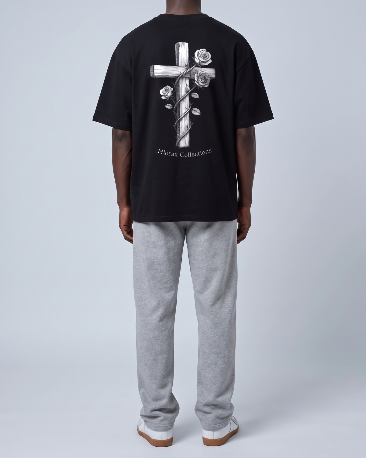 Ecclesiastes 11:4 Flower Cross tee print detail, back, black