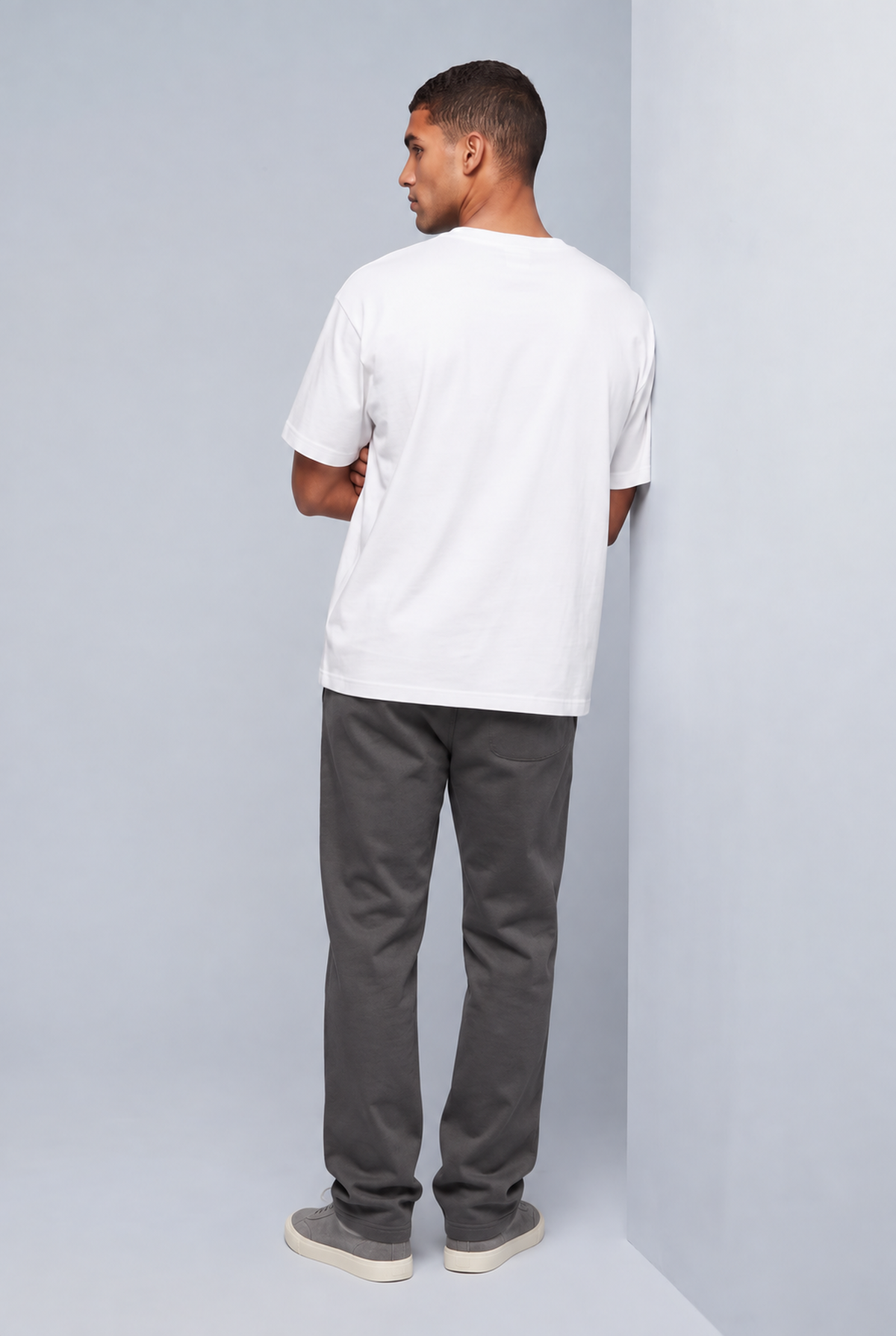 Heraclitus Cherry Blossom Samurai tee worn, back, white