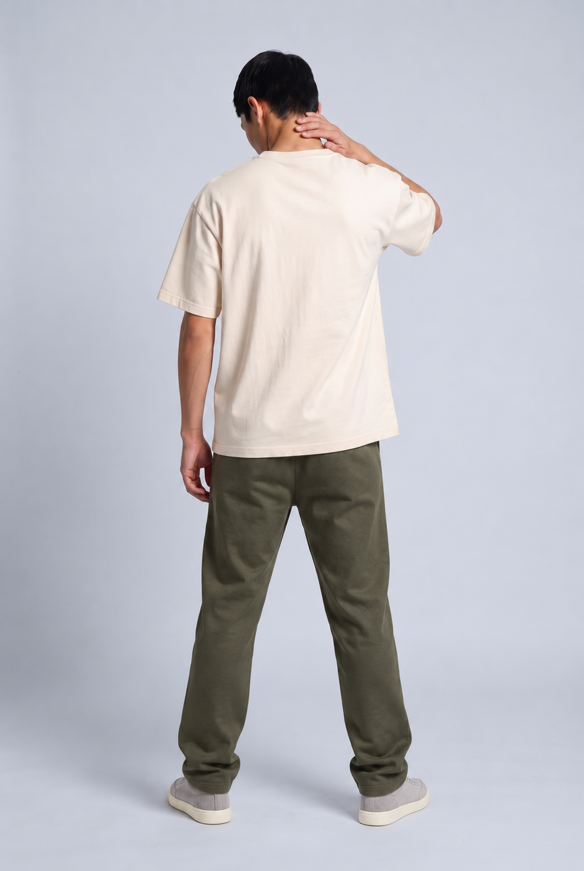 Marcus Aurelius Timeline tee worn, back, natural