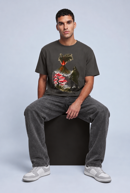 Seneca Volcano Samurai tee worn, front, dark grey