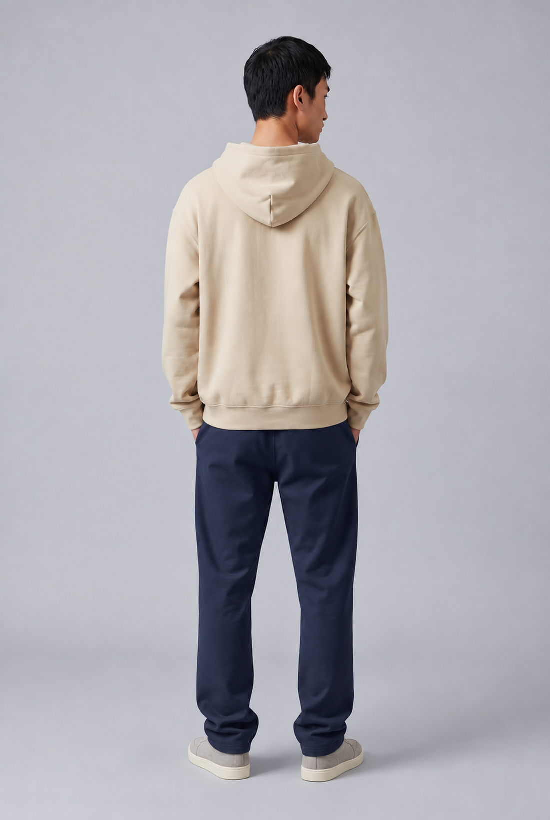 Yahweh Embroidered hoodie worn, back, sand